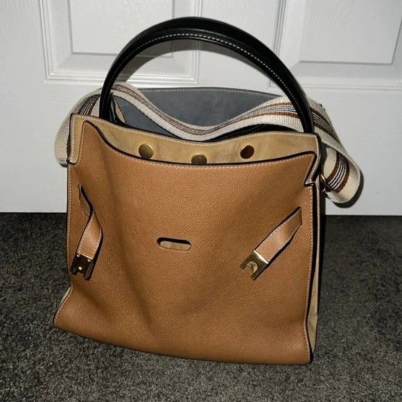 Tory Burch Brown Leather Shoulder Bag with Black Handles - Picture 3 of 16